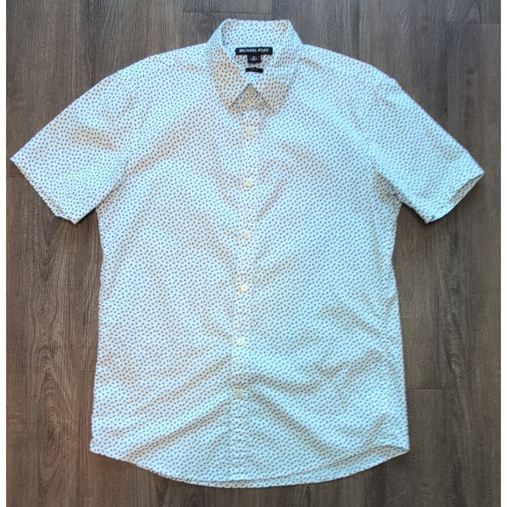 Michael Kors Men’s M Slim Fit Short Sleeve Button-Up Polka Dot White/Black